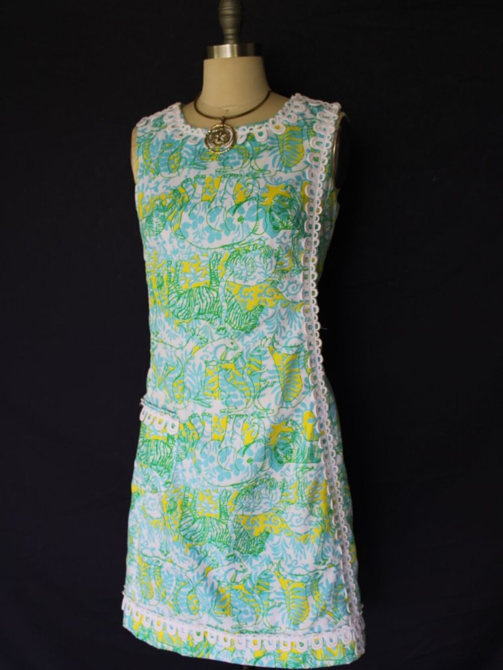 The Lilly Pulitzer vintage jungle Animal mod 60s dress Jackie O crochet lace M - Picture 6 of 10